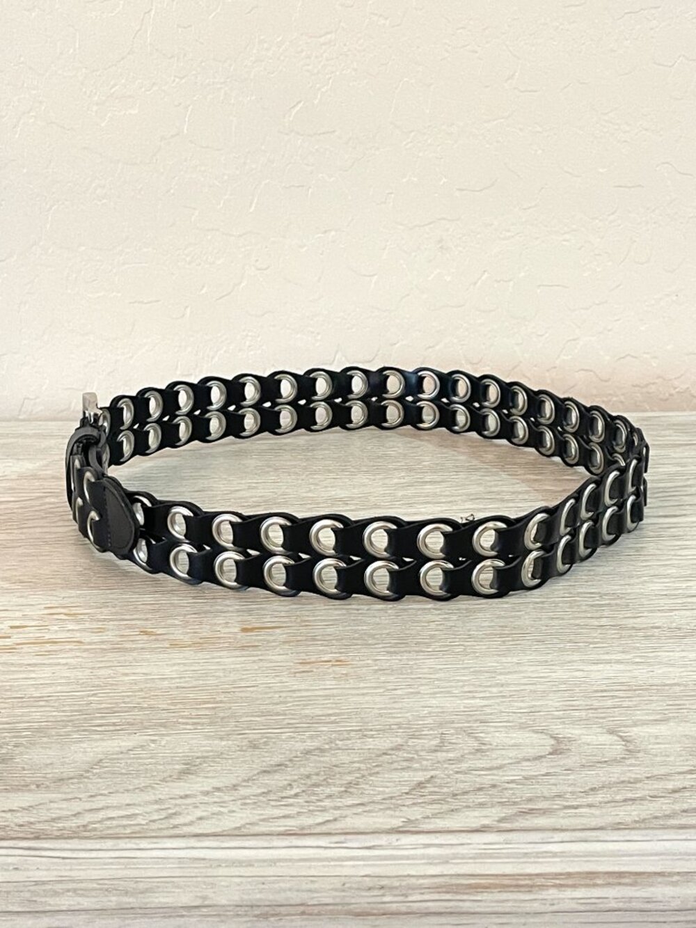 LEI Belt Wide Grommet Black Silver Buckle Medium - Picture 8 of 9